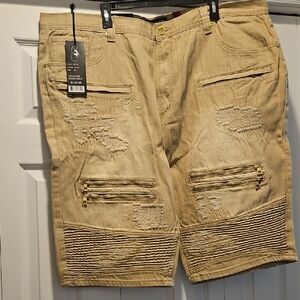 Makobi Distressed Men Khaki Jean Shorts